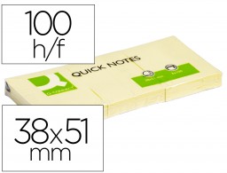Bloc 100 notas adhesivas quita y pon Q-Connect 38x51mm. Amarillas